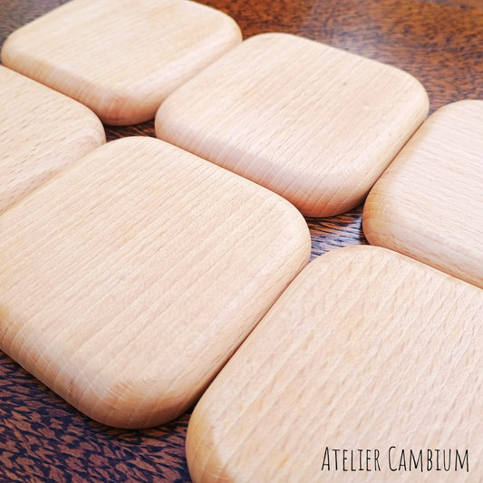 Dessous de verre en bois massif - hêtre (lot de 6)