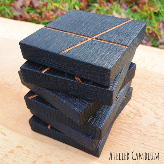 Dessous de verre en bois massif - chêne brûlé (lot de 6)