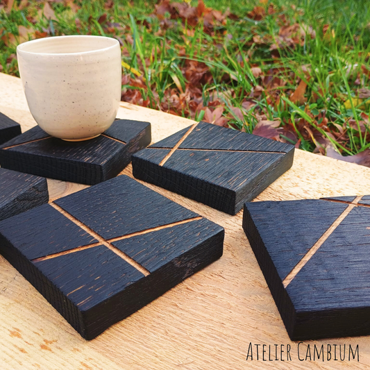 Dessous de verre en bois massif - chêne brûlé (lot de 6)