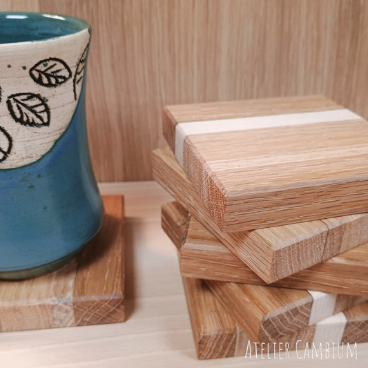 Dessous de verre en bois massif - chêne & érable (lot de 6)