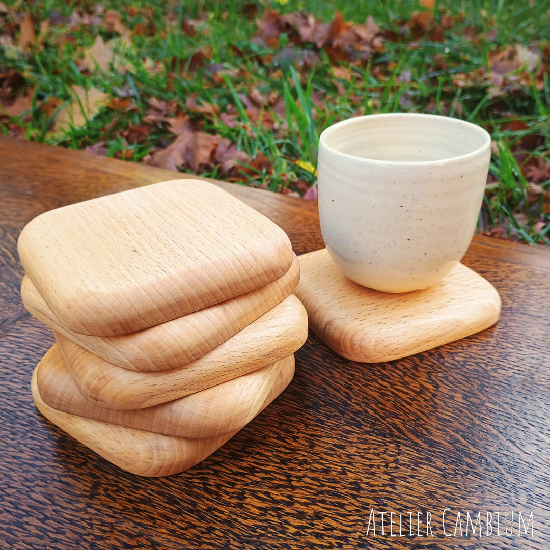 Dessous de verre en bois massif - hêtre (lot de 6)