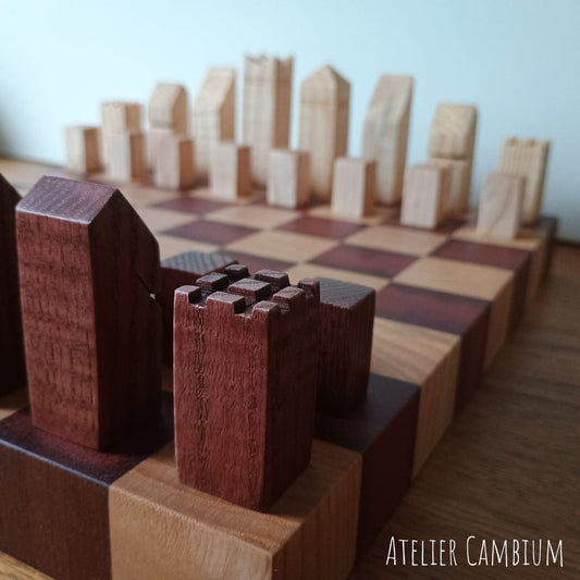 Échiquier en bois massif - frêne & bois exotique